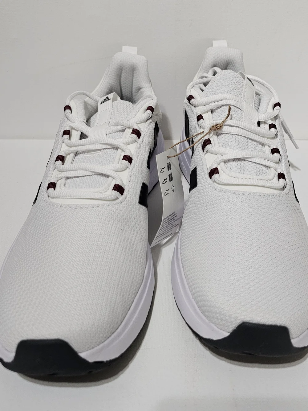 Adidas Racers White Sneakers with Black Three-Stripes With Maroon Accents